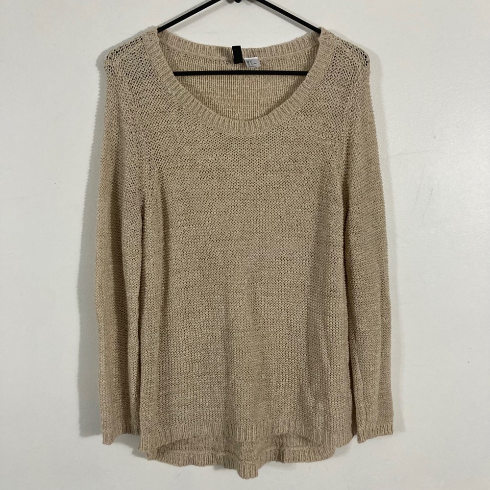 Divided H&M Sweater Womens 8 Tan  Open Knit High Low Boho‎ Pullover